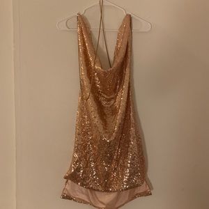 SOLD Backless Rose Gold Sequin Mini Dress